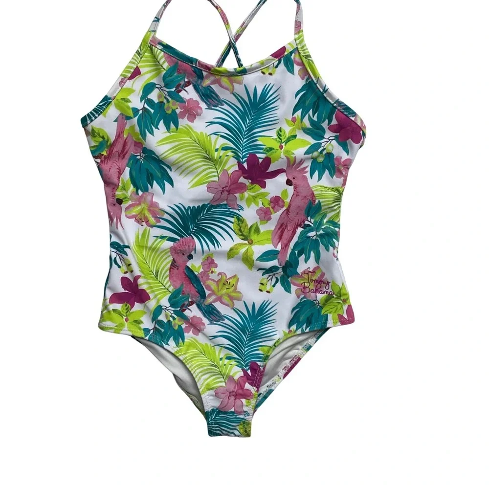Tommy Bahama Girls Tropical Parrot Floral 1 Piece Swimsuit &Cover Up Set 6/7 NWT